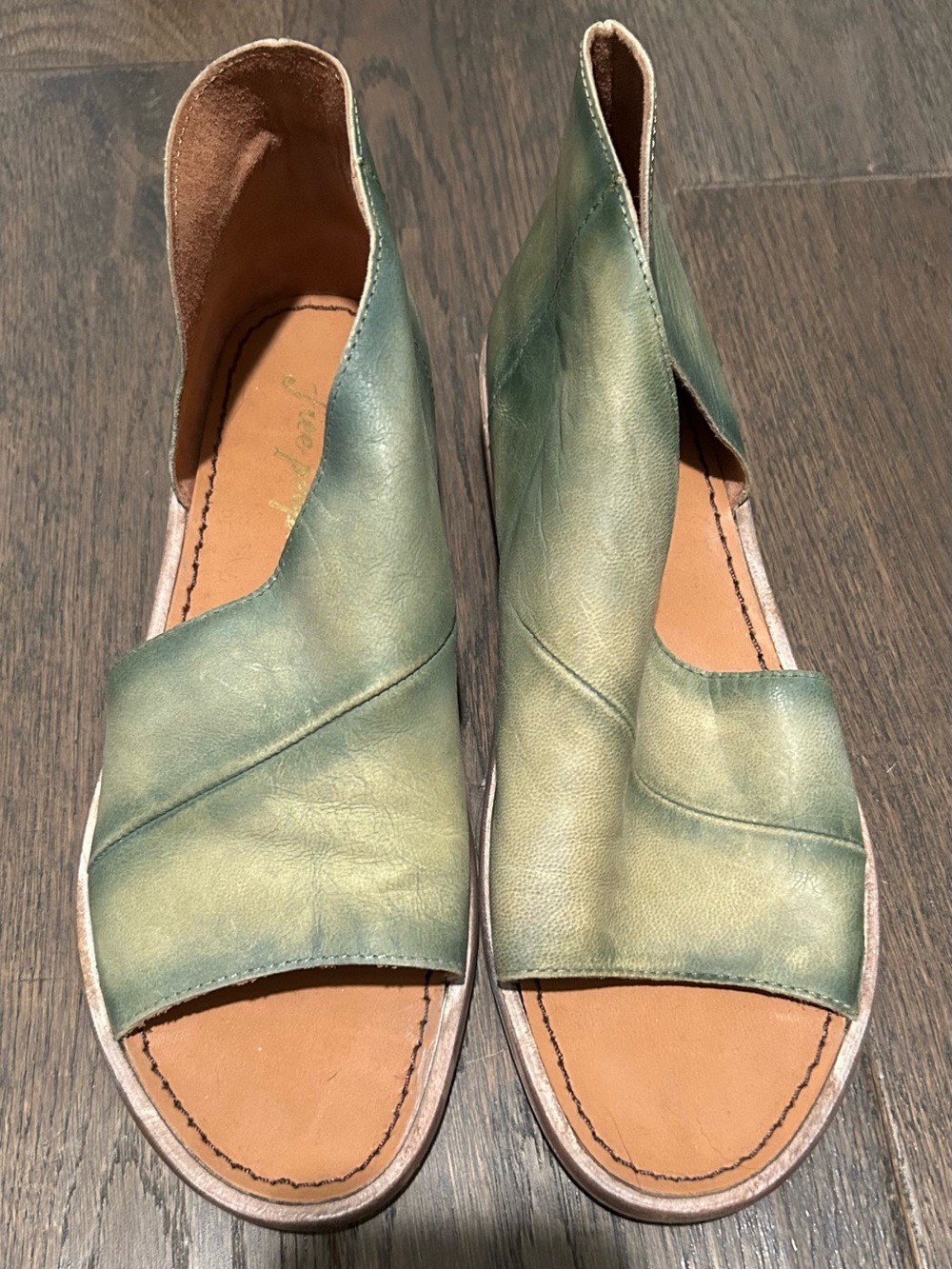 Free People Green Leather Open-Toe Sandals